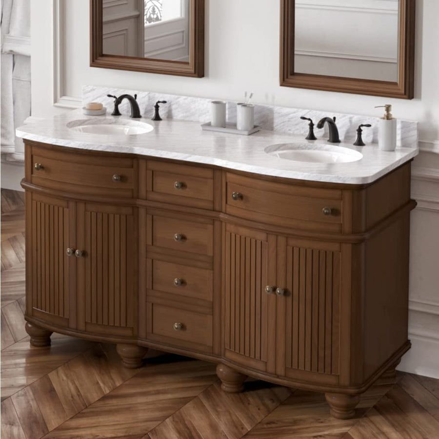 Bathroom idea with the Jeffrey Alexander VKITCOM60WAWCO 60" Walnut Compton Vanity, double bow, Jeffrey Alexander