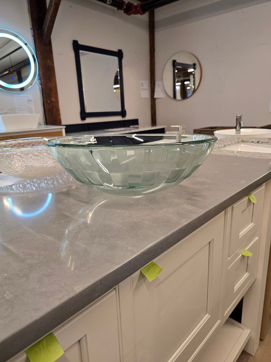 Bathroom idea with the Custom Tempered Glass Over-the-Counter Sink Vessel, PoshHaus ShopDesignBuild