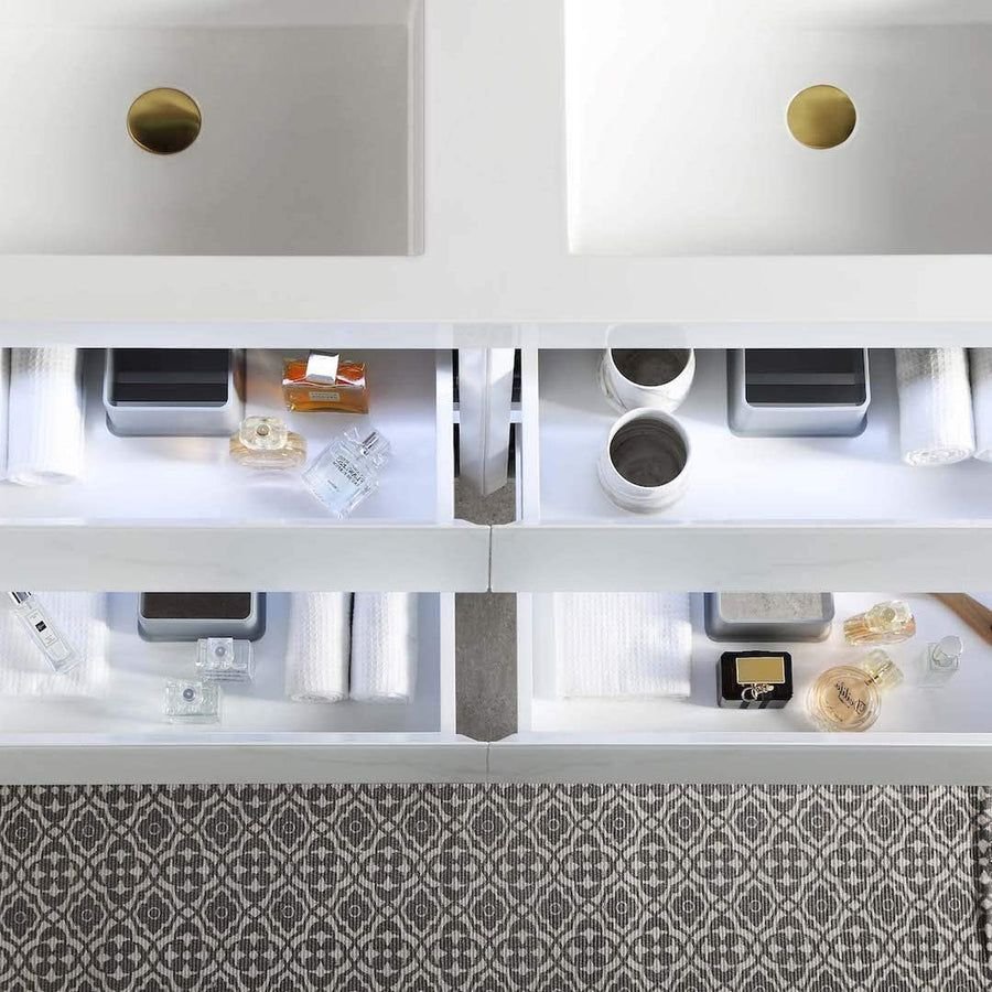 Bathroom idea with the Blossom Jena 48" 2-Drawer Calacatta White Wall-Mounted Vanity Set With, Blossom