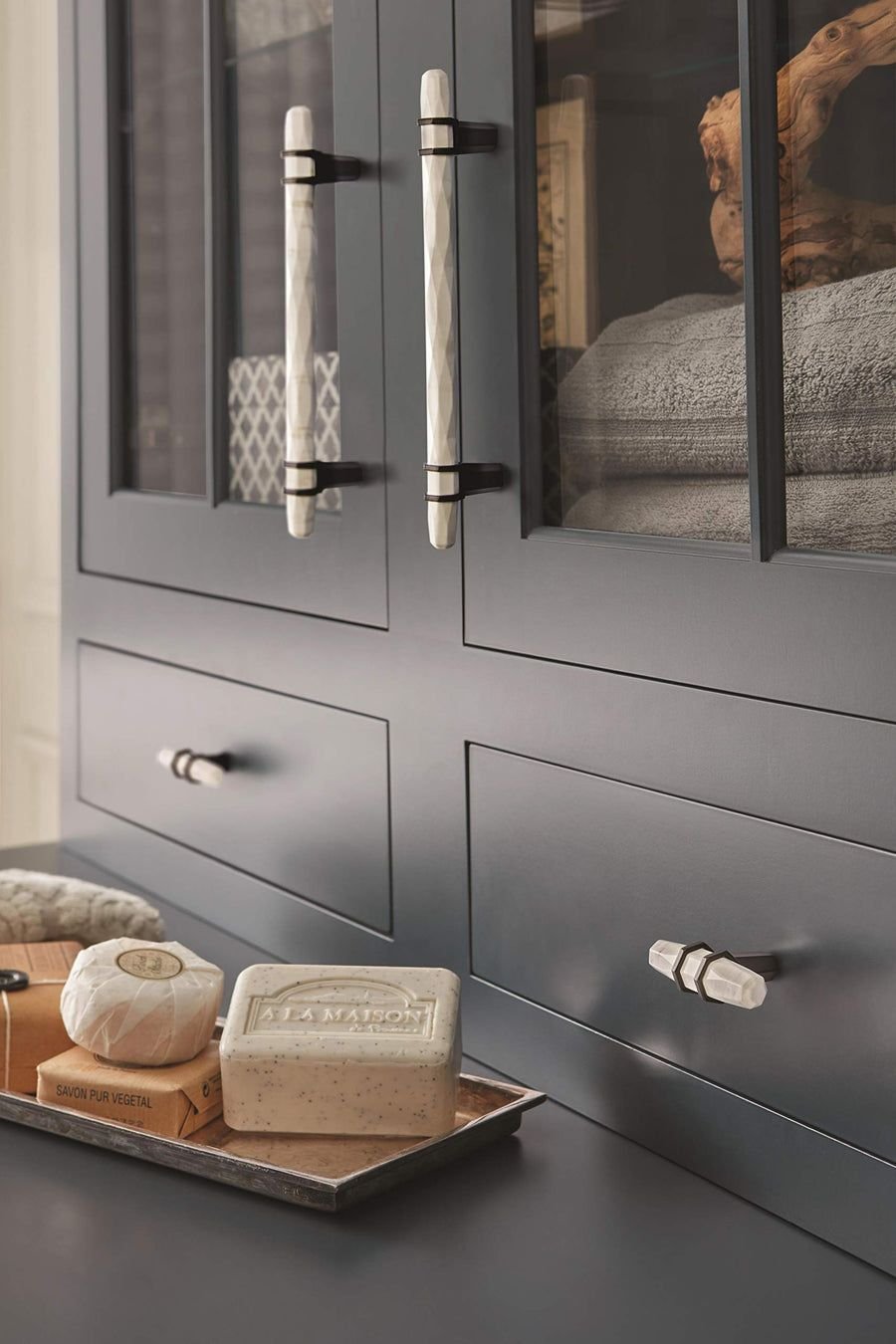Kitchen idea with the Amerock Cabinet Knob Marble White/Black Bronze 2-1/2 inch (64 mm) Leng, Amerock
