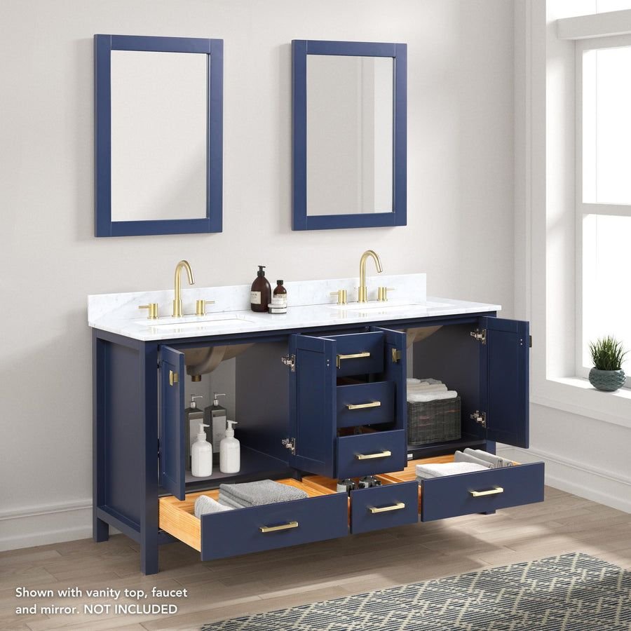 Bathroom idea with the Blossom Geneva 60" 4-Door 6-Drawer Navy Blue Freestanding Solid Wood D, Blossom