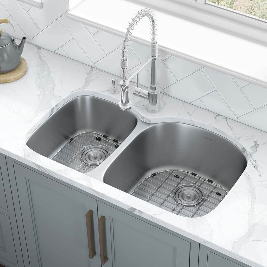 Kitchen idea with the Ruvati 34-inch Undermount 40/60 Double Bowl 16 Gauge Stainless Steel K, Ruvati