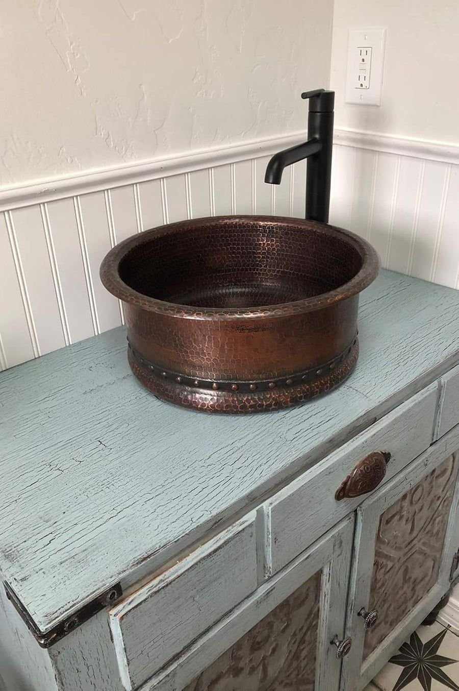 Bathroom idea with the Premier Copper Products VRT15DB 15-Inch Round Vessel Tub Hammered Copp, Premier Copper Products