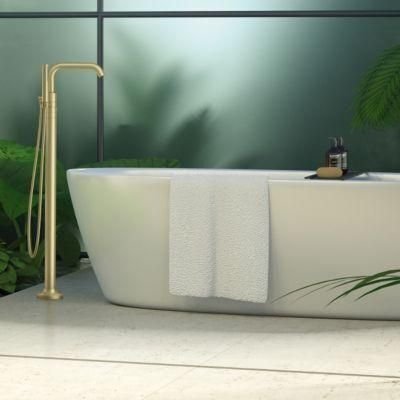 Bathroom idea with the Tenet Tub Filler with Handshower in Brushed Gold, Pfister