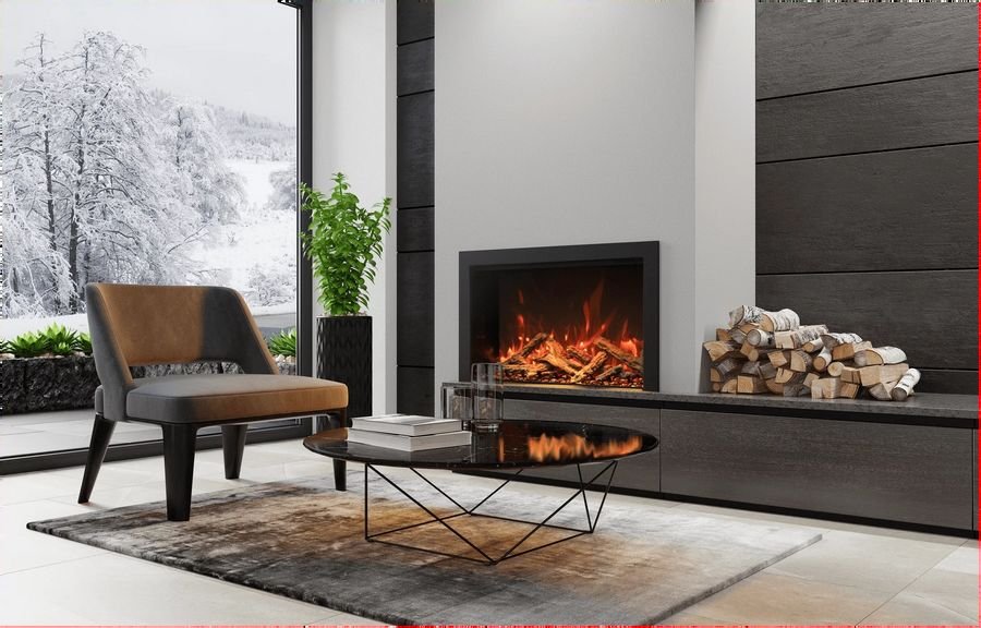 Living room idea with the Amantii TRD-44 Traditional Smart Electric 44" Indoor / Outdoor WiFi En, Amantii
