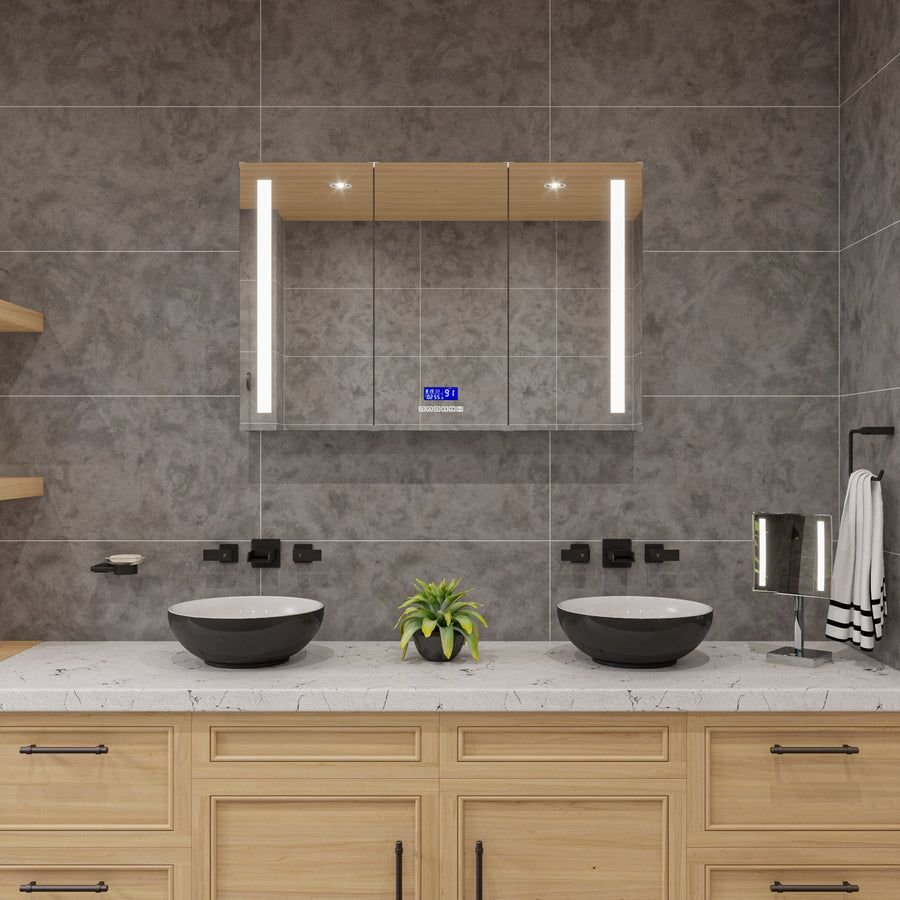 Bathroom idea with the ALFI brand ABC906 Black & White 15" Round Vessel Above Mount Ceramic S, ALFI