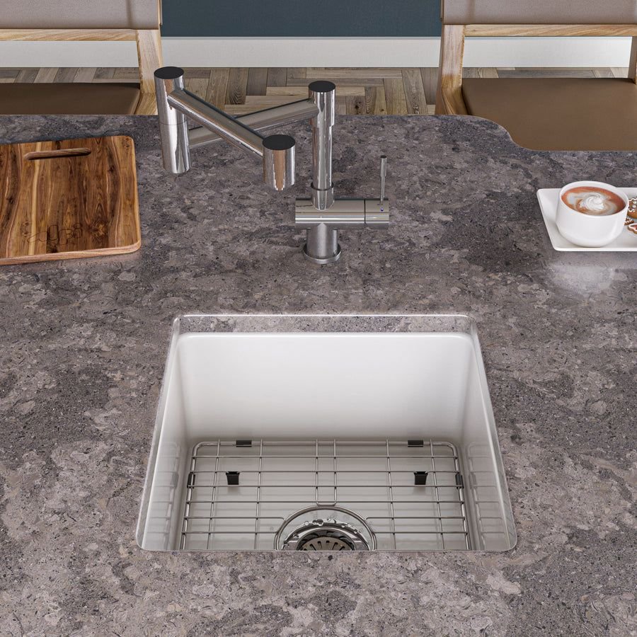 Kitchen idea with the White Square 18" x 18" Undermount / Drop In Fireclay Prep Sink, ALFI