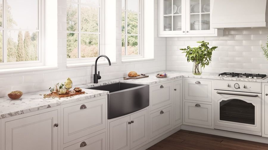 Kitchen idea with the Ruvati 33-inch Apron-Front Farmhouse Kitchen Sink, Ruvati