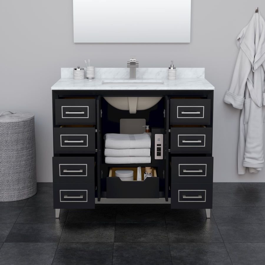 Bathroom idea with the Marlena 42 Inch Single Bathroom Vanity in Black Carrara Cultured Marbl, Wyndham Collection