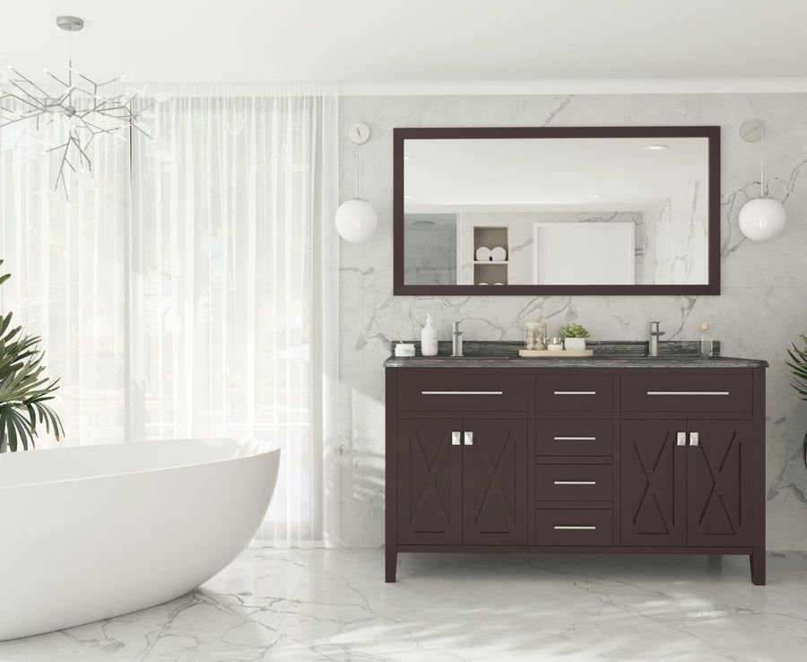 Bathroom idea with the Wimbledon 60" Brown Double Sink Bathroom Vanity with Black Wood Marble, Laviva