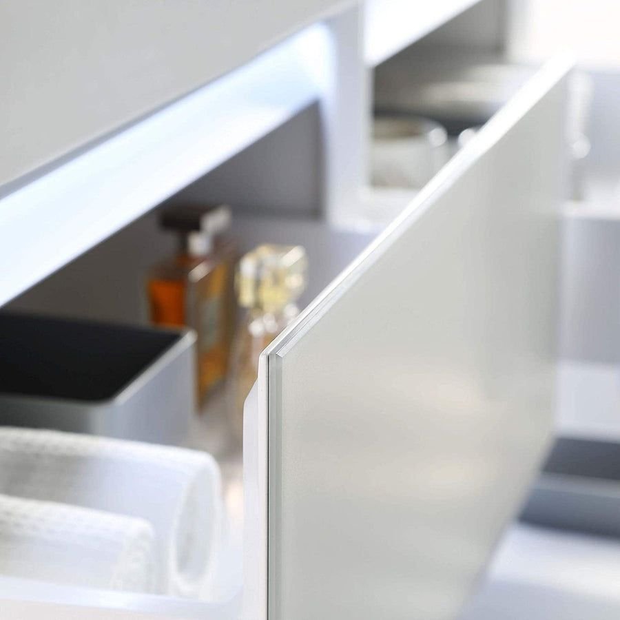 Bathroom idea with the Blossom Jena 48" 2-Drawer Calacatta White Wall-Mounted Vanity Set With, Blossom