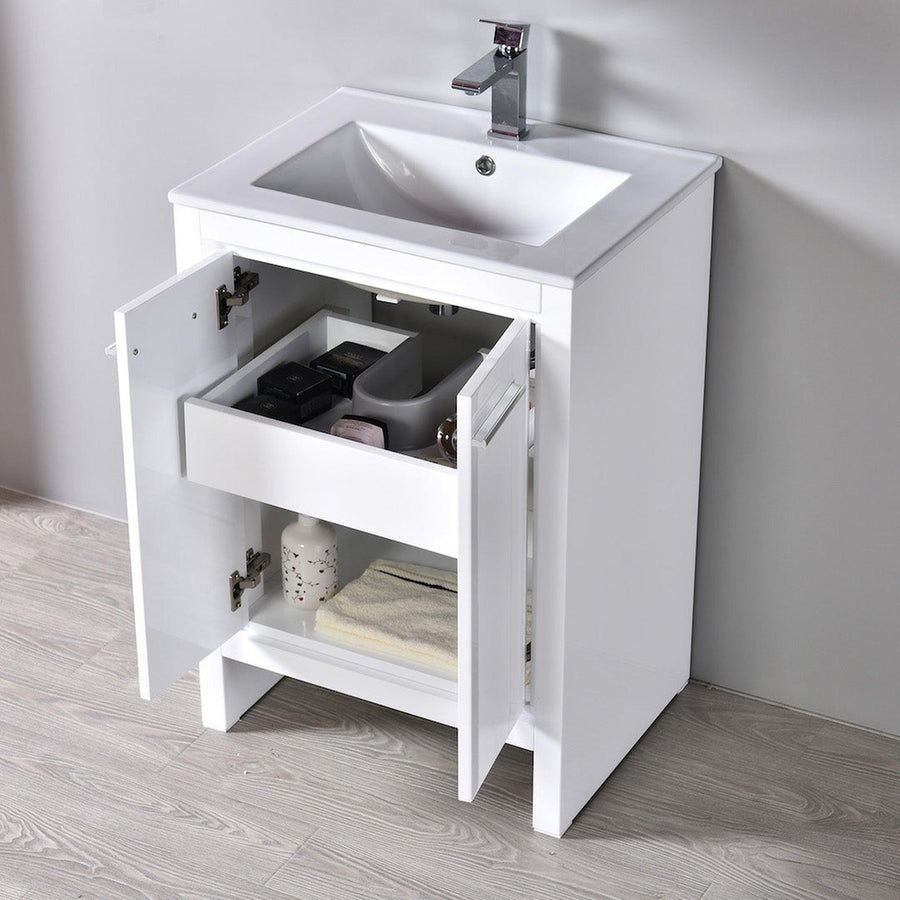 Bathroom idea with the Blossom Milan 24" 2-Door 1-Drawer White Freestanding Vanity With Ceram, Blossom