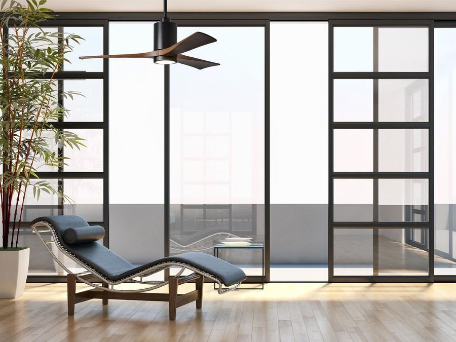Living room idea with the Matthews Fan PA3-BK-WA-42 Patricia-3 three-blade ceiling fan in Matte, Matthews Fan