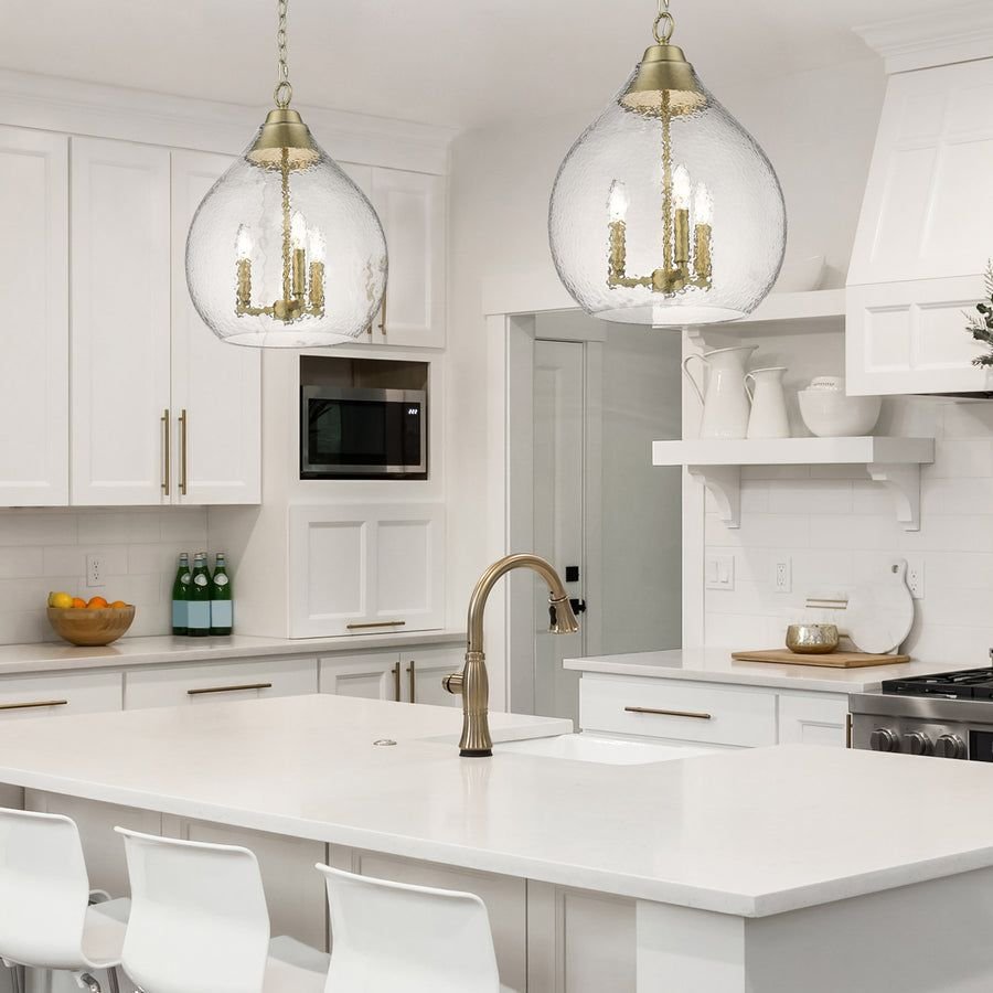 Kitchen idea with the Ariella 3-Light Pendant in Brushed Champagne Bronze with Hammered Clea, Golden Lighting