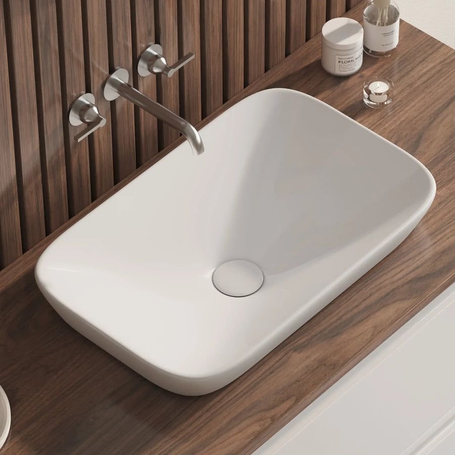 Bathroom idea with the 20" Rectangular Semi-Recessed Vitreous China Vessel Bathroom Sink in W, New England Home Goods