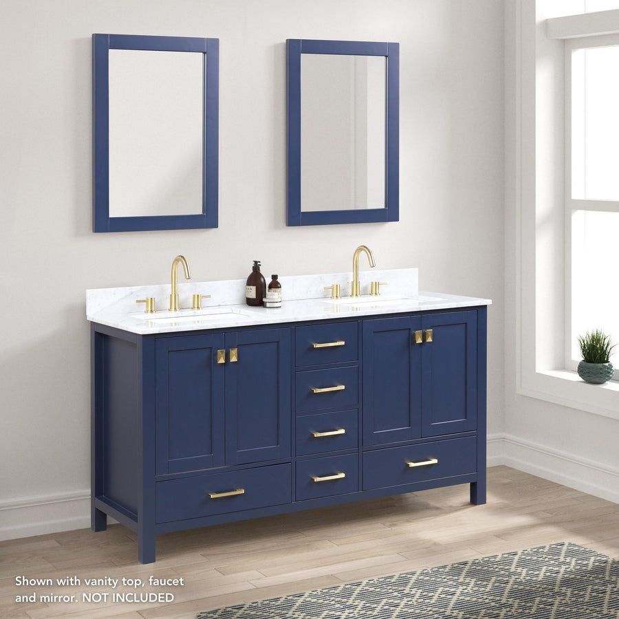 Bathroom idea with the Blossom Geneva 60" 4-Door 6-Drawer Navy Blue Freestanding Solid Wood D, Blossom