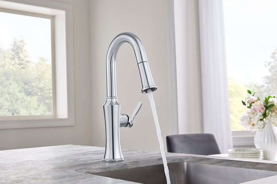 Kitchen idea with the Gerber D150528 Chrome Draper Single Handle Pull-down Prep Faucet, Gerber