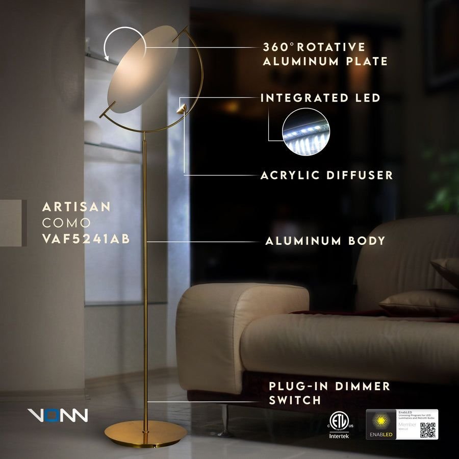 Living room idea with the VONN Artisan Como VAF5241AB 60" Height Integrated LED ETL Certified Fl, VONN