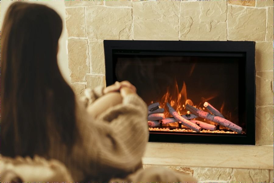 Living room idea with the Amantii TRD-44 Traditional Smart Electric 44" Indoor / Outdoor WiFi En, Amantii
