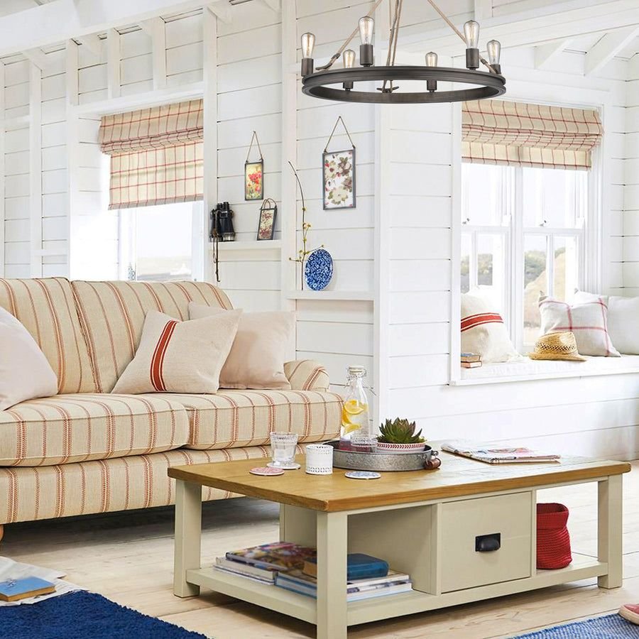 Living room idea with the Chatham 6 Light Chandelier in Gunmetal Bronze, Golden Lighting