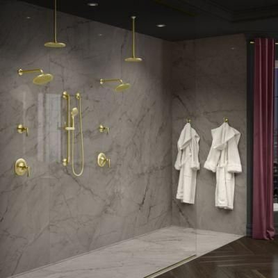Bathroom idea with the Rhen 1-Handle Tub & Shower Valve Only Trim in Brushed Gold, Pfister