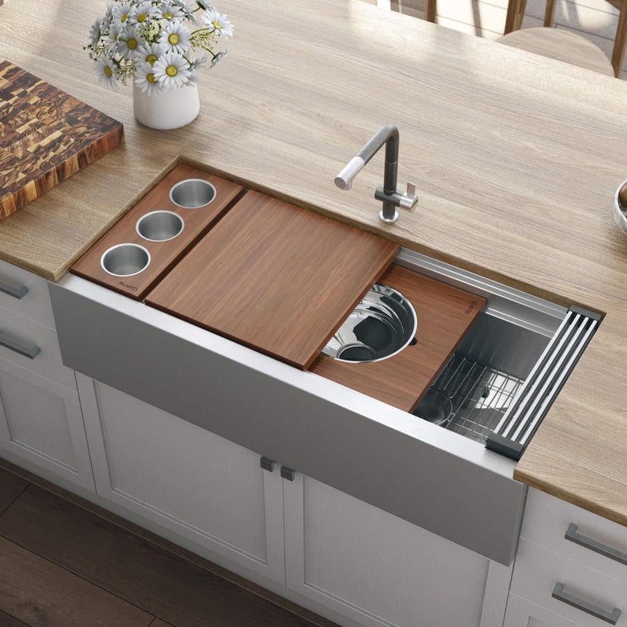 Kitchen idea with the Ruvati 45-inch Workstation Two-Tiered Ledge Kitchen Sink Apron-Front 1, Ruvati