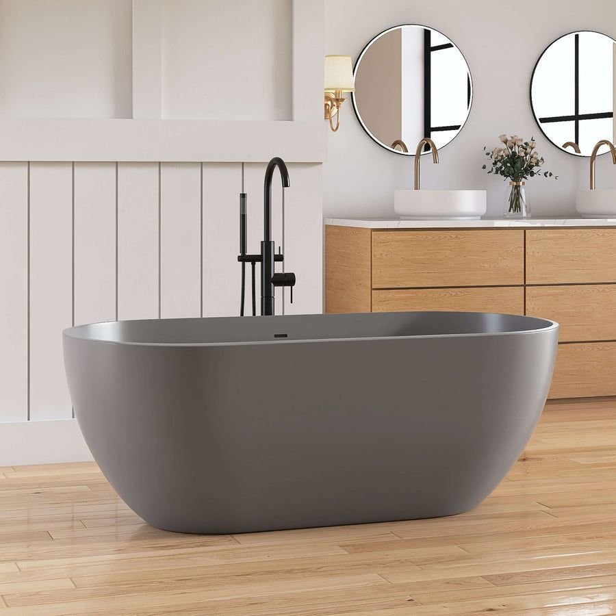 Bathroom idea with the New England Home Goods Manaslu 59" Freestanding Tub in Gray, New England Home Goods