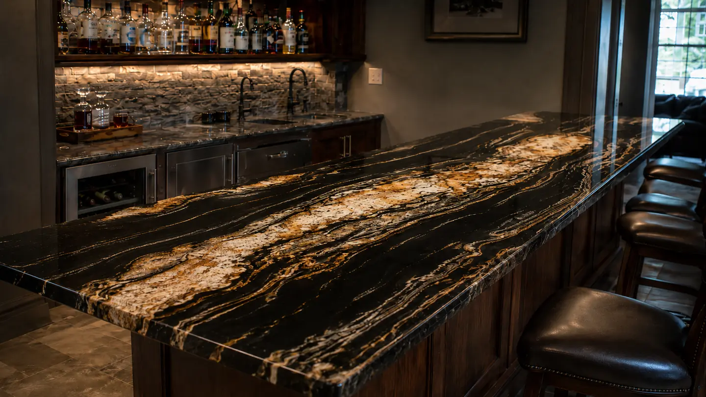 Dark stone home bar top