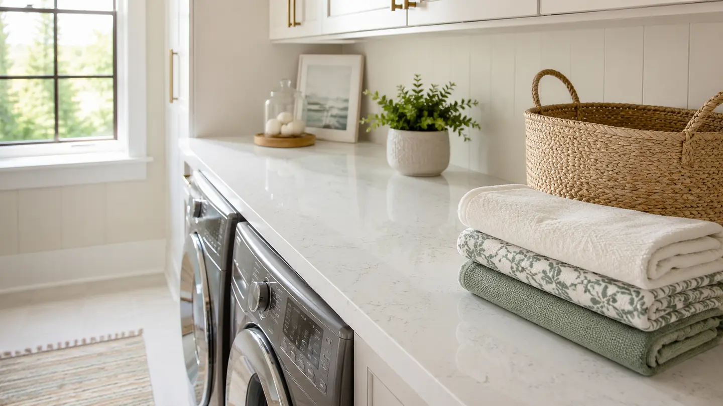 Quartz laundry room folding counter