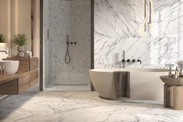 Curbless tiled shower detail