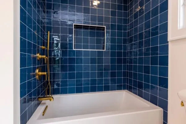 Large-format tile shower wall