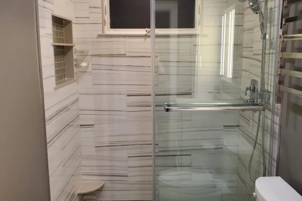 Tiled shower and vanity wall