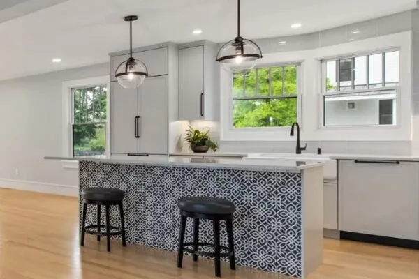 Kitchen backsplash and open shelving